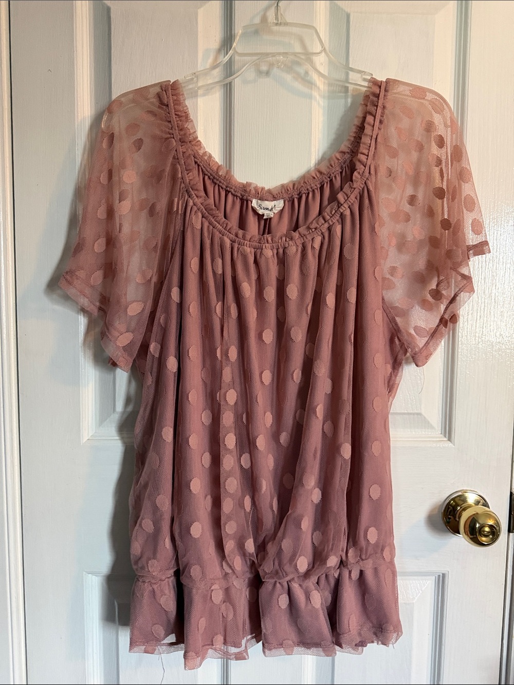 Siren Lily Dusty Rose Polka Dot Sheer Blouson Top